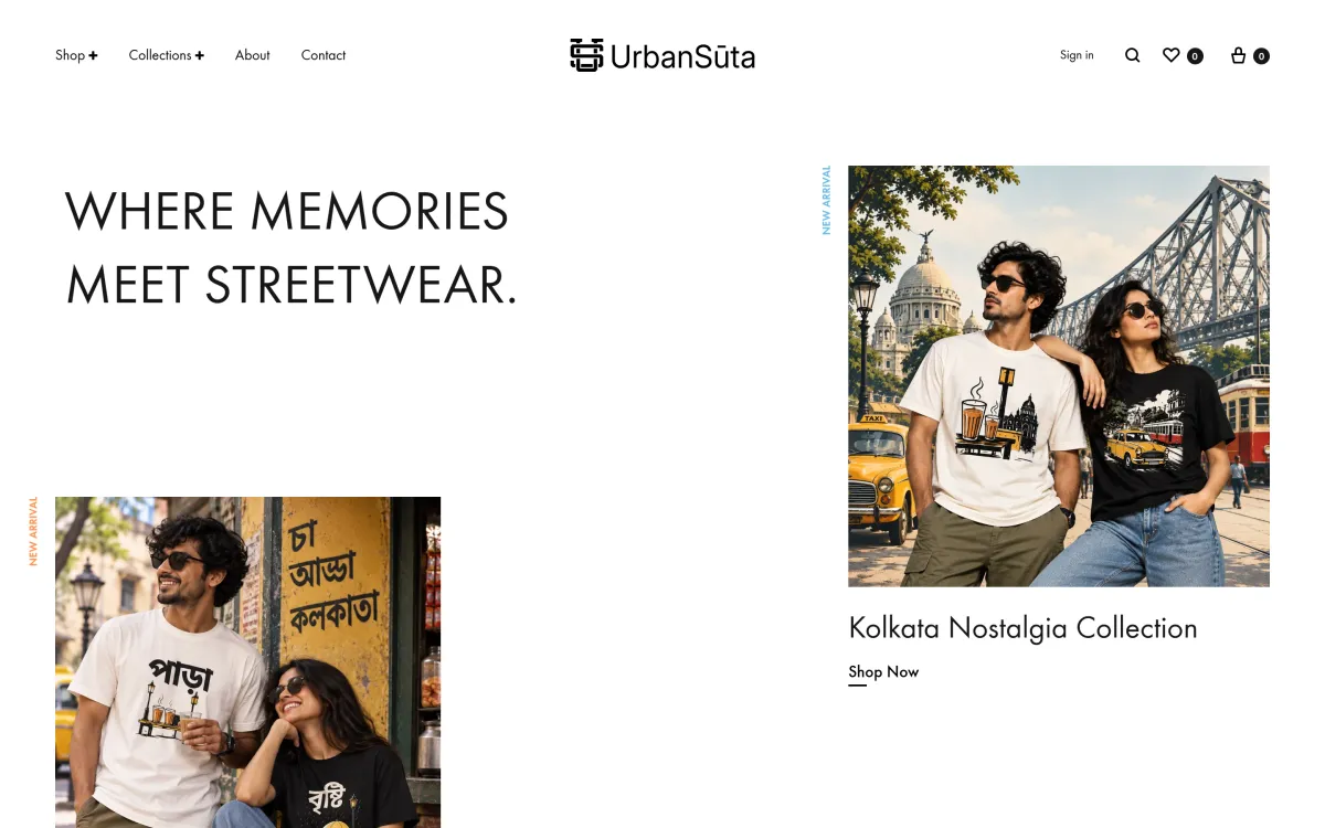 The UrbanSuta online store homepage at urbansuta.com